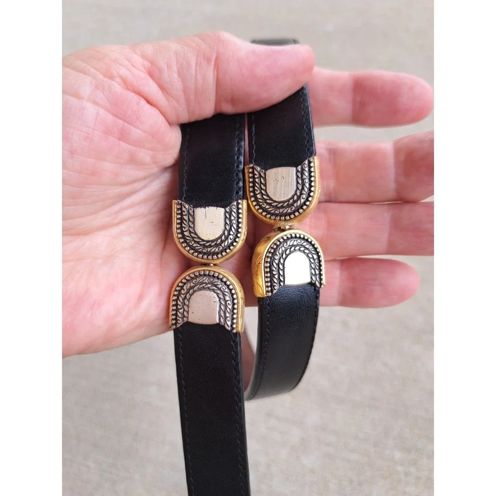 Brighton Women's Reversible Leather Black/Brown Belt Silver/Gold Tone Buckle M-L